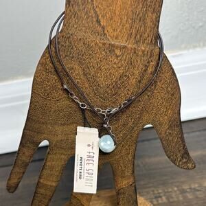 NWT Free Spirit Peyote Bird Brown Leather Bracelet with Blue Stone